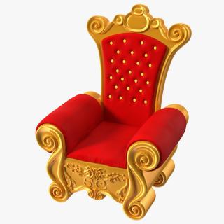 Santa Throne Chair in Red Velvet and Gold Frame 3D