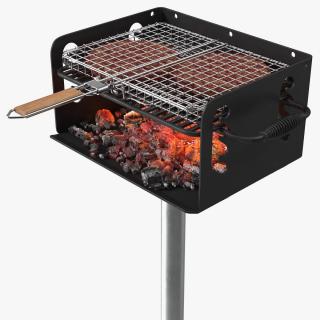 3D Charcoal Grill with BBQ Grate and Burger Patties model