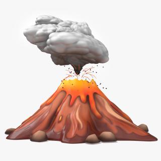 3D Brown Stylized Erupting Volcano with Lava and Smoke