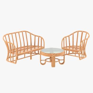 3D Vintage Rattan Furniture Set model