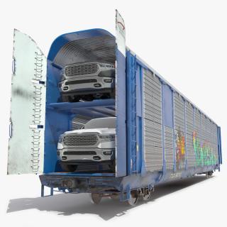 Graffiti Covered Freight Train Car with SUVs 3D model