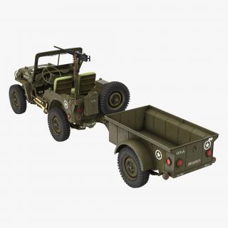 3D model Willys Jeep MB 44 with Trailer