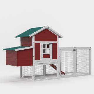 3D model Red Small Chicken Coop with Chicken Run Empty