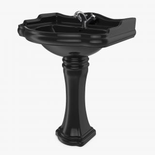 3D Classic Pedestal Bathroom Sink Black