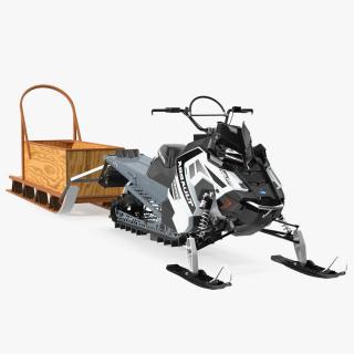 3D model Snowmobile whith Box Freight Sled Rigged