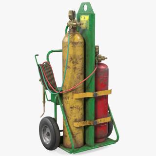 Oxygen and Acetylene Torch Welding Cart Set Old 3D