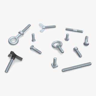 3D Galvanized Steel Nut and Bolt Set model