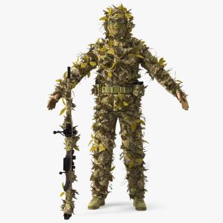 3D Sniper in Ghillie Suit Rigged for Cinema 4D model