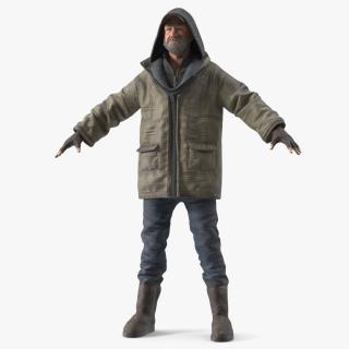 3D Homeless Old Man A-Pose model