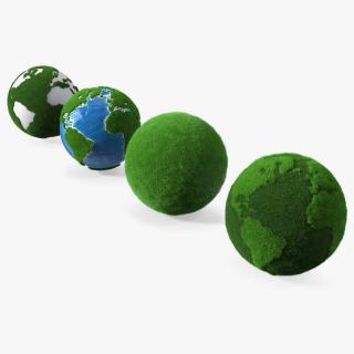 3D model Grass Stylized Earth Globes Set Fur