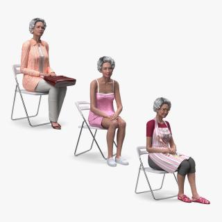 3D model Asian Old Ladies Sitting Collection