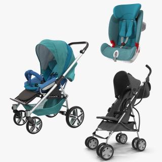 3D Baby Carriages and Car Seat Collection model