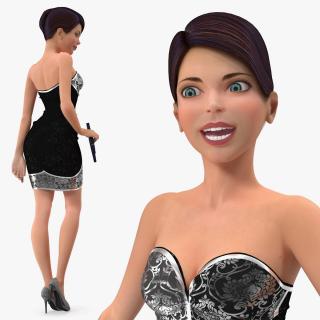 Cartoon Young Girl Party Clothes Rigged 3D model