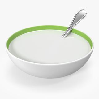 Bowl with Milk and Spoon 3D model