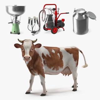 Cow with Farm Equipment Collection 3D model