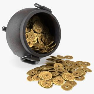 3D Coins Falling Out from Pot