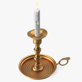 3D model Antique Candlestick with Wax Candle