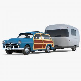 3D Retro Car with Retro Airstream Trailer model