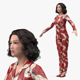 Asian Woman wearing Satin Pijama T Pose 3D model