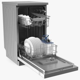 3D Open Dishwasher With Clean Dishes model