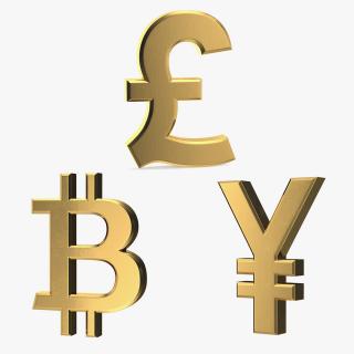 Golden Currency Symbols Collection 3D model