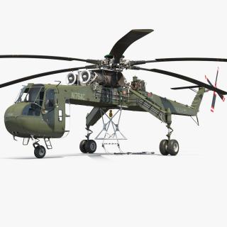 Cargo Helicopter Sikorsky S-64 Skycrane Green Rigged 3D