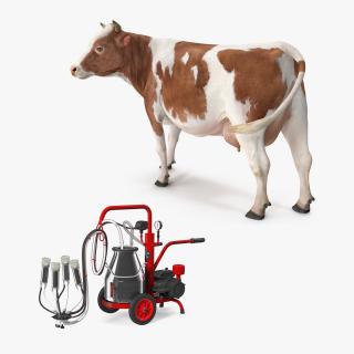 3D model Milking Machine Work with Cow Collection