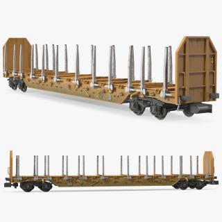 Four Axled Stake Wagon Empty Dirty 3D model