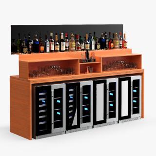 3D Bar Shelve with Alcohols and Wine Coolers