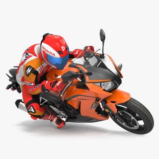 Honda Motorcycle with Rider Turning 2 3D