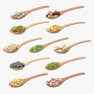 Wooden Spoons with Seeds Collection 4 3D