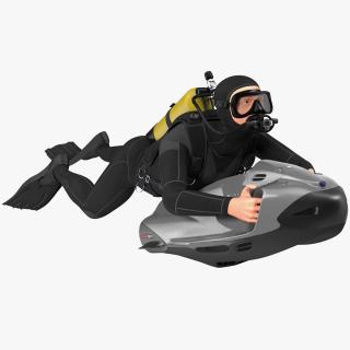 3D Diver with Seabob F5SR Personal Watercraft Rigged for Modo model