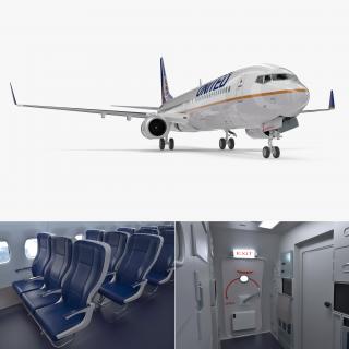 3D Boeing 737-900 with Interior United Airlines Rigged