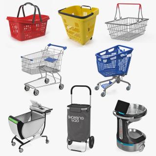 3D Shopping Baskets and Trolley Collection 4