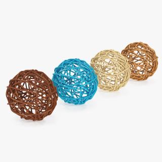 3D model Decorative Multicolor Wicker Rattan Balls Set