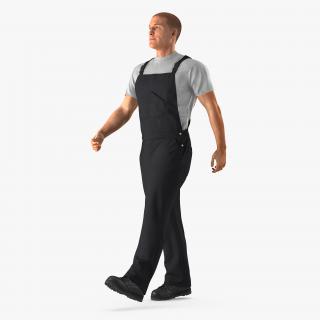 Construction Worker Black Overalls Walking Pose 3D