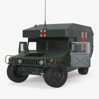 3D Maxi Ambulance Military Car HMMWV m997 Rigged Green