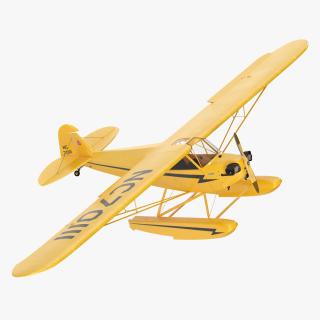 3D model Classic Monoplane Aircraft Piper J-3 with Floats Rigged