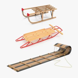 3D Wooden Snow Sleds Collection model