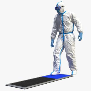 Man in Medical Protective Suit with Cleanroom Sticky Mats 3D