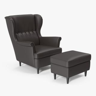 3D Leather Strandmon Wing Chair with Puff model