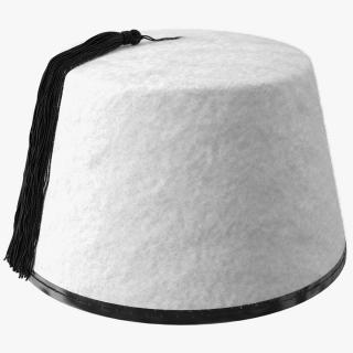 Traditional Arabic White Fez Hat With Black Tassel Fur 3D model