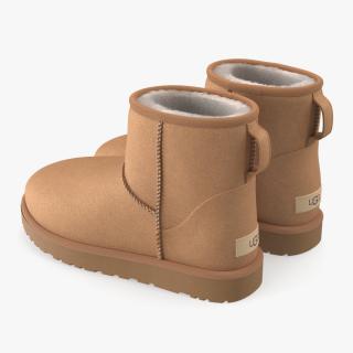 UGG Womens Classic Mini Boots Fur Chestnut 3D