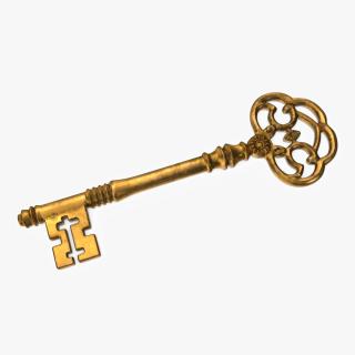 Antique Ornate Skeleton Key Gold 3D