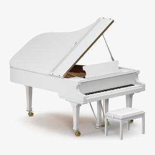 3D White Grand Piano with Bench model