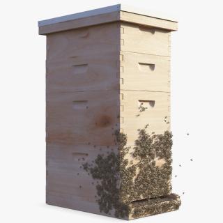 Wooden Beehive Brood Box with Bees 3D model