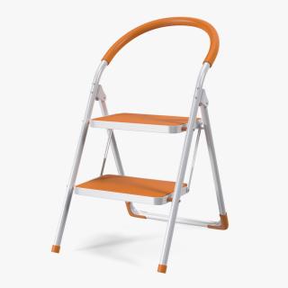 3D Small White Step Ladder with Orange Steps