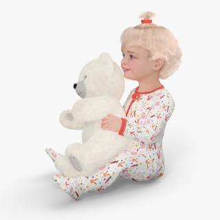 3D Little Girl with Teddy Bear Fur Rigged model