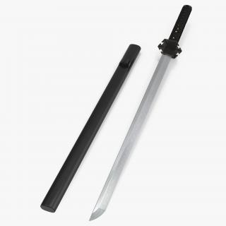 Short Japan Sword Ninjato with Sheath 3D