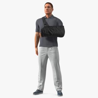 3D Man Wearing Arm Sling Bandage Black Fur Rigged